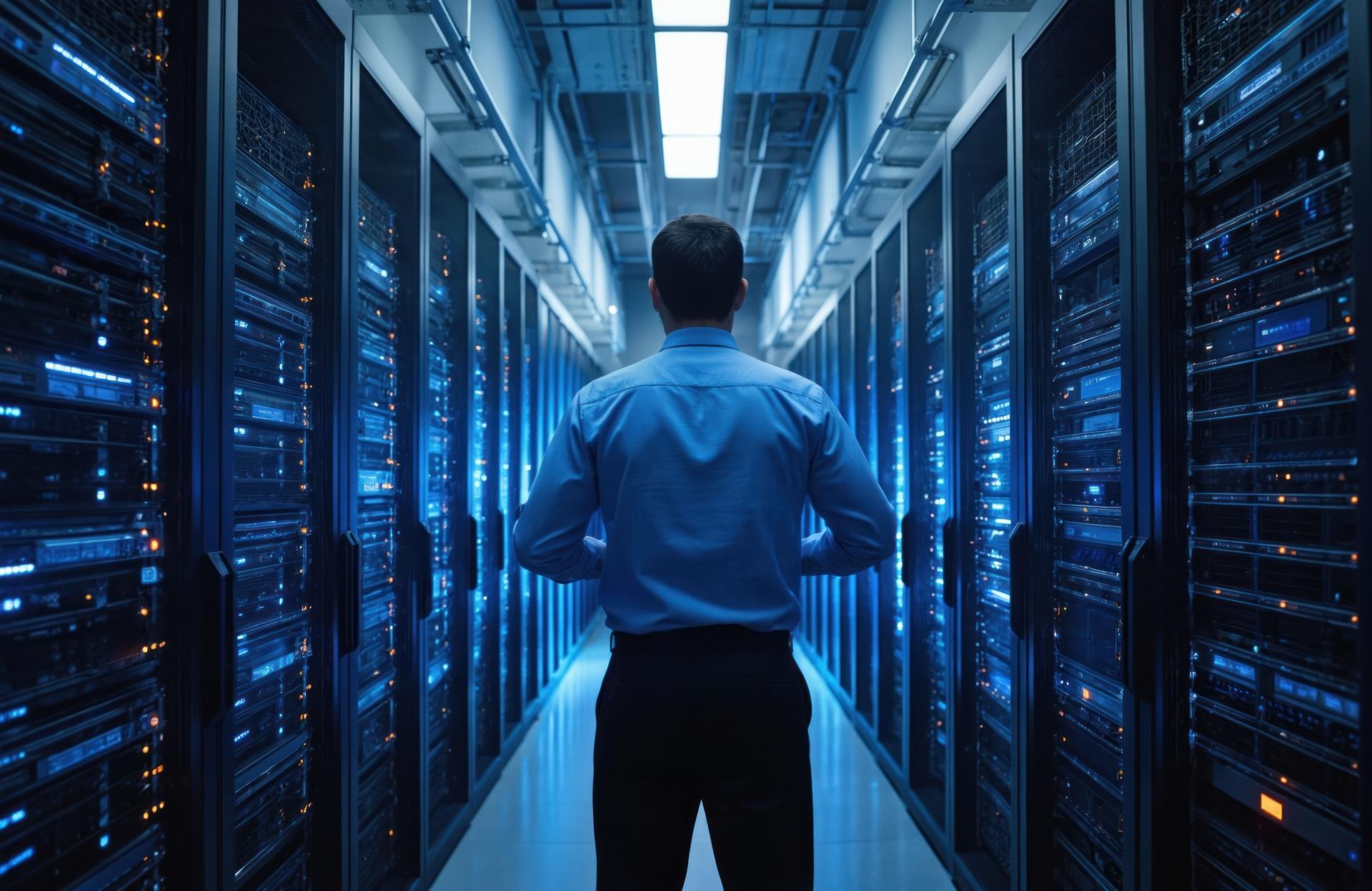 IT-Techniker im Serverraum | LWL Stecker